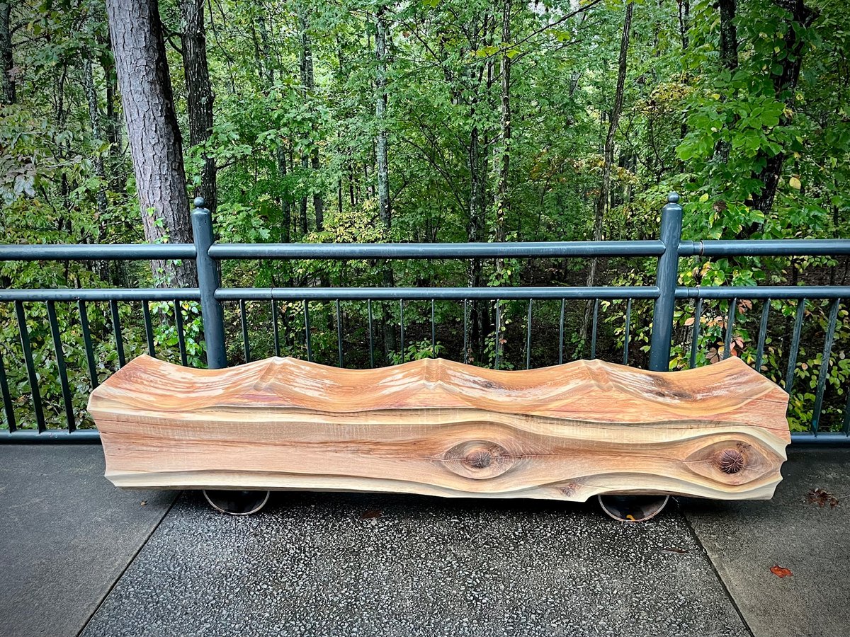 Hand-carved wooden bench commissioned through Echoes of the Forest