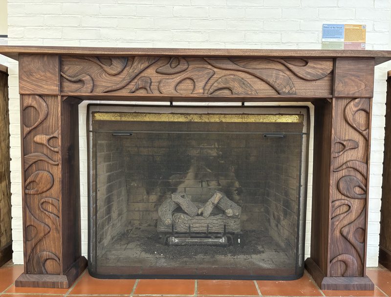 Biltmore Forest Town Hall carved walnut mantel by Kwadwo Som-Pimpong