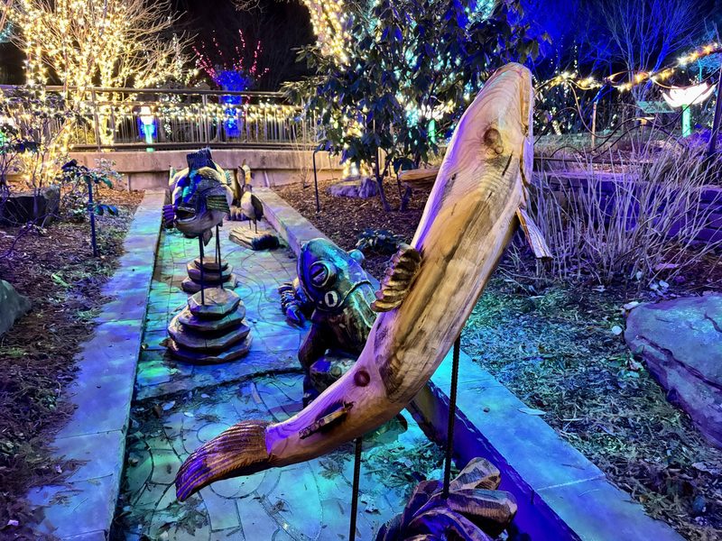 Winter Lights wood carvings illuminated at the NC Arboretum