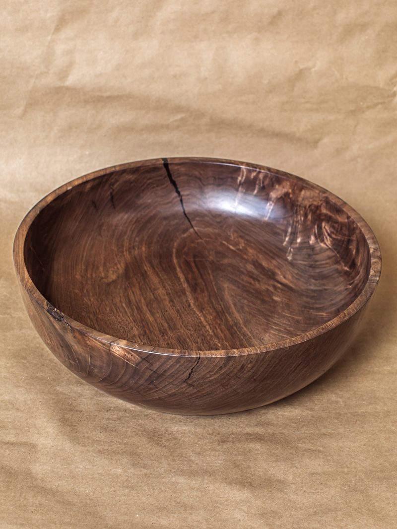 Exceptionally large black walnut live-edge bowl by Tony Reed